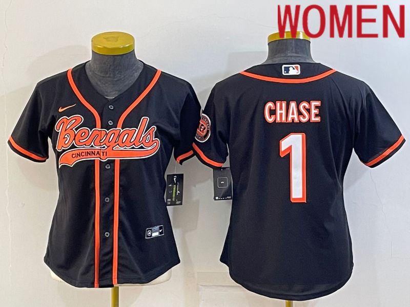 Women Cincinnati Bengals #1 Chase Black 2022 Nike Co branded NFL Jerseys->women nfl jersey->Women Jersey